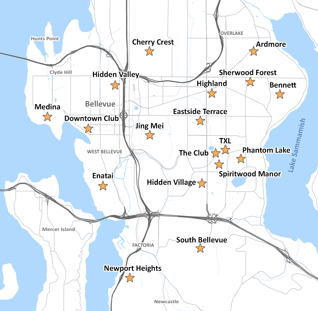 Map of Bellevue with BGCB's sites